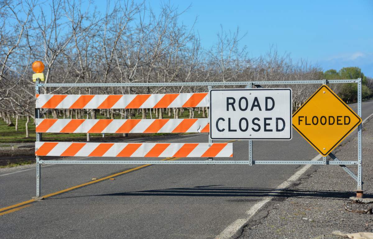 Closed road sign warning. 