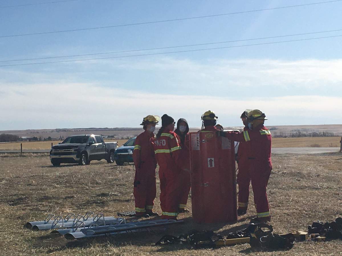 Magrath Fire Department taking part in grain bin rescue training.