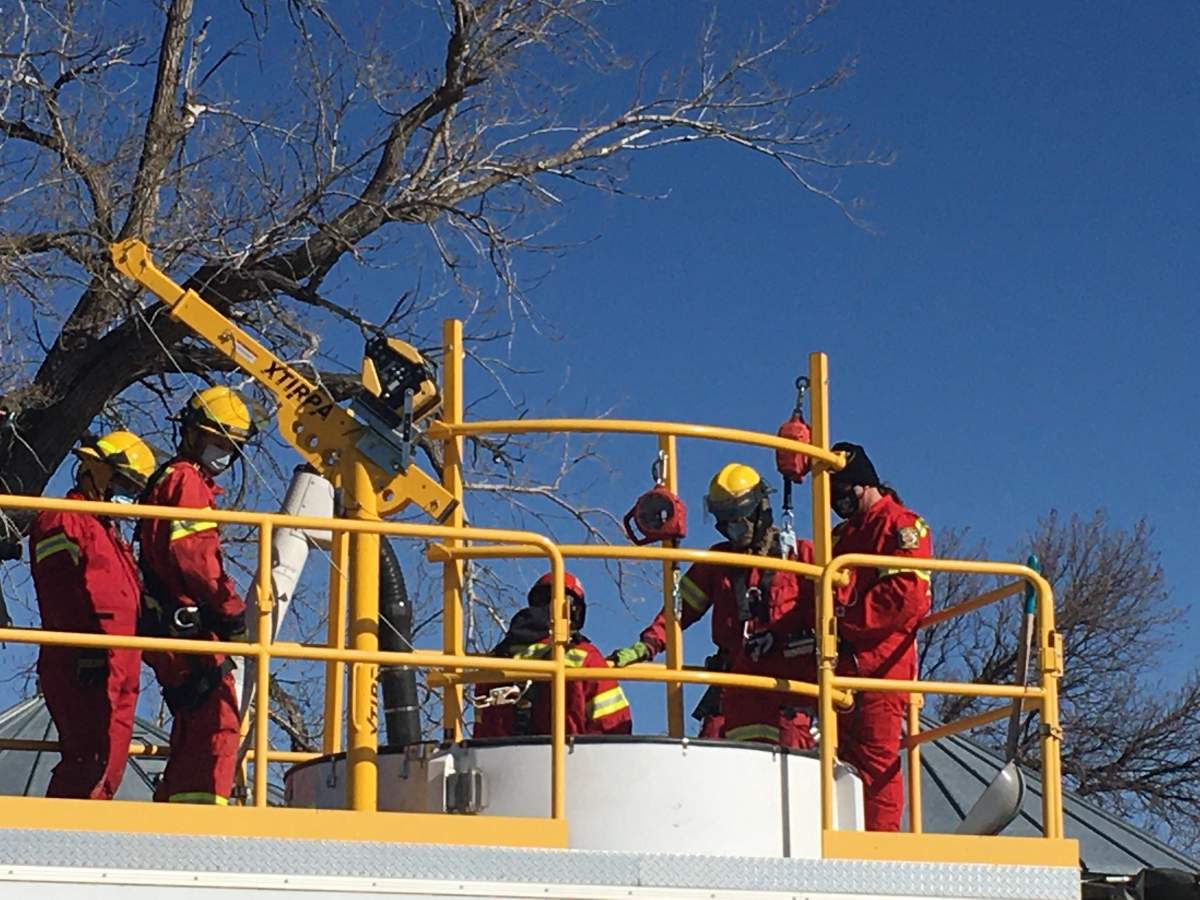 Magrath Fire Department taking part in grain bin rescue training
