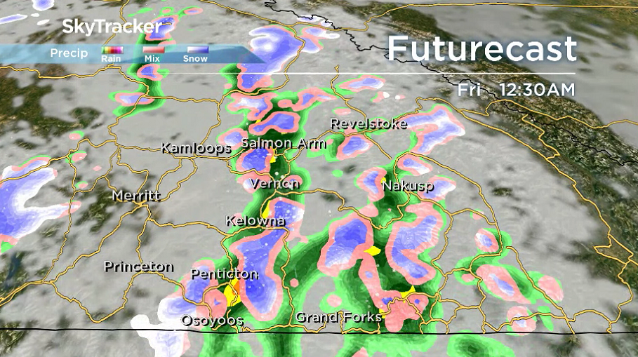 Heavy rain rolls through the Okanagan Thursday night into early Friday.