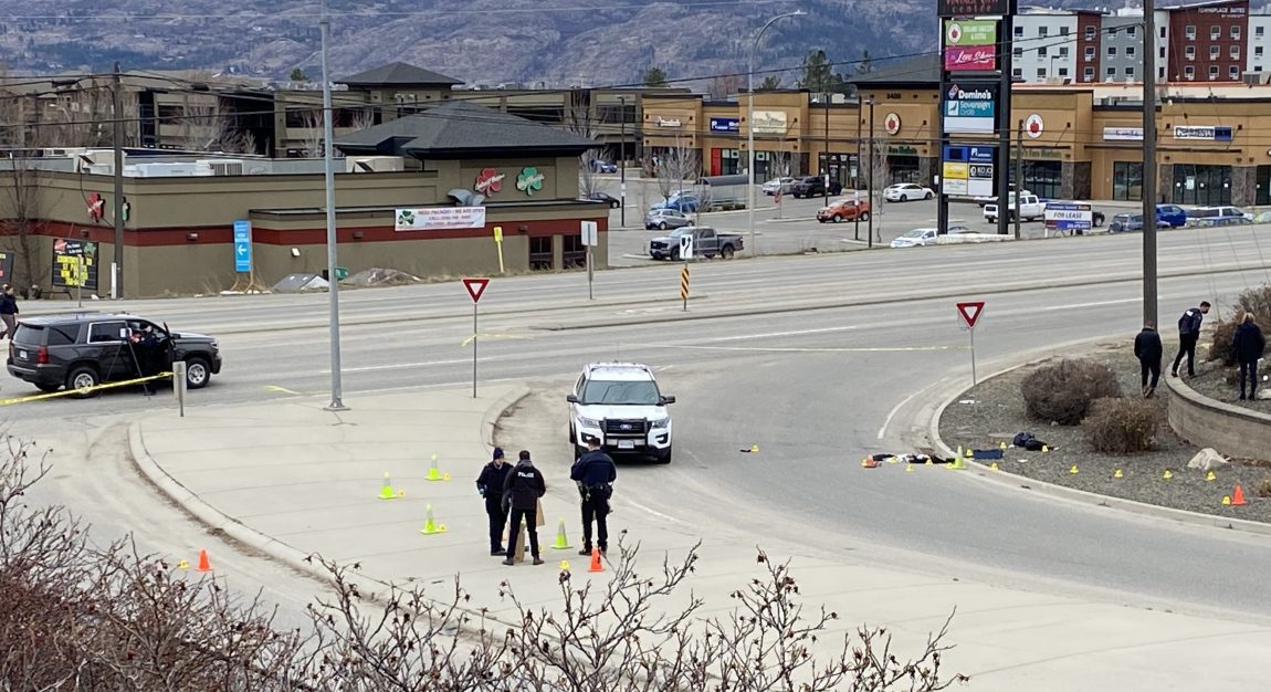 Part of Highway 97 was closed in West Kelowna due to a police investigation.Evidence markers could be seen in the road and police were searching nearby.