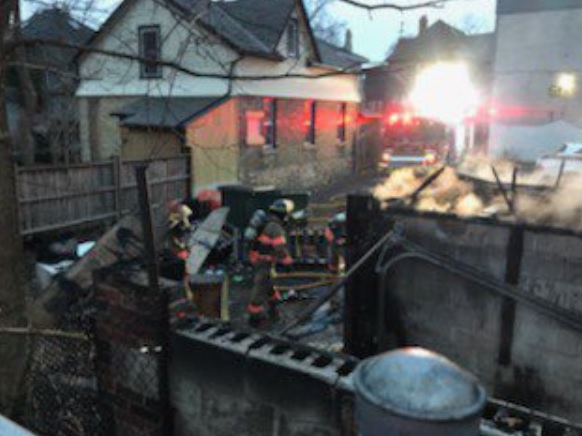 London fire department responding to a an early morning fire at a detached garage on King Street.