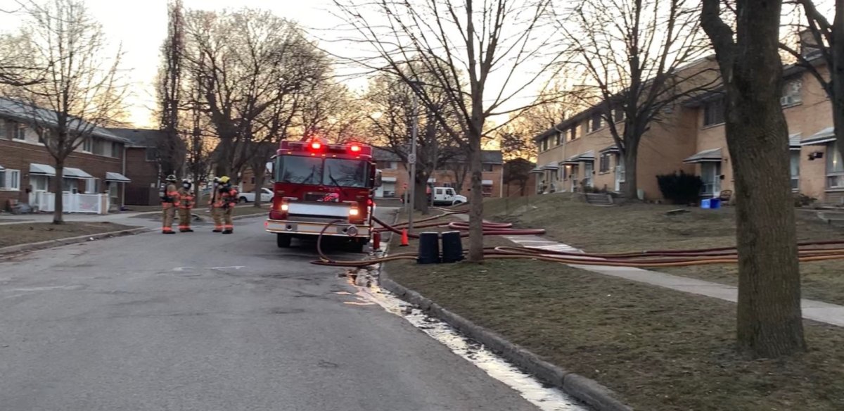 London fire crews were called to a fire at a townhouse on Country Lane before 8 a.m. Monday.