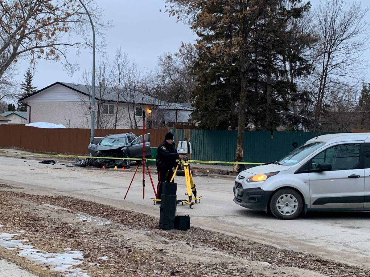 Winnipeg police at the scene of a crash on Dale Boulevard Wednesday morning.
