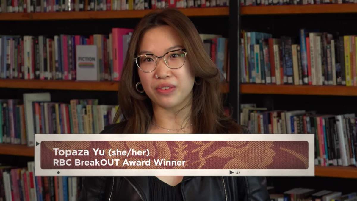 Topaza Yu accepting her RBC BreakOUT Award.