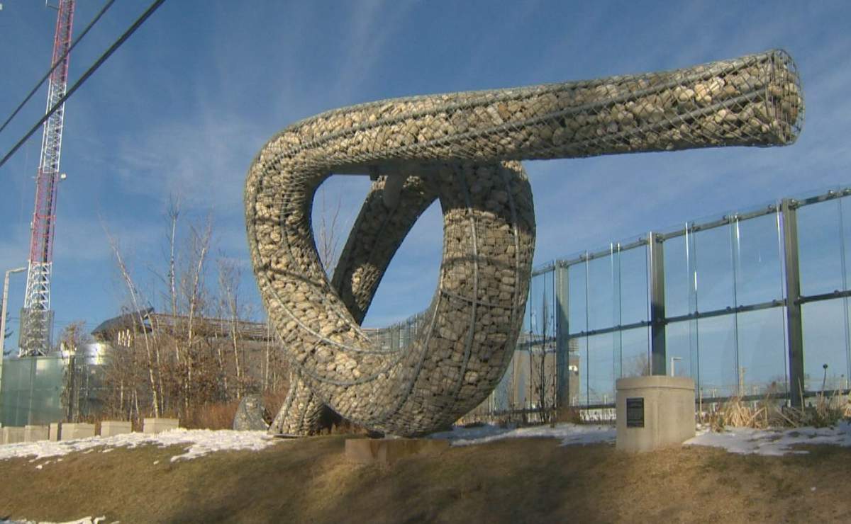 A sculpture called “Frozen River” in Calgary.