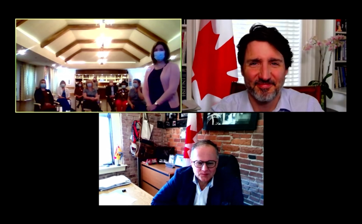 Prime Minister Justin Trudeau joined Saint John-Rothesay MP Wayne Long and staff from Parkland Saint John long-term care facility for a virtual chat on Tuesday, March 16, 2021.