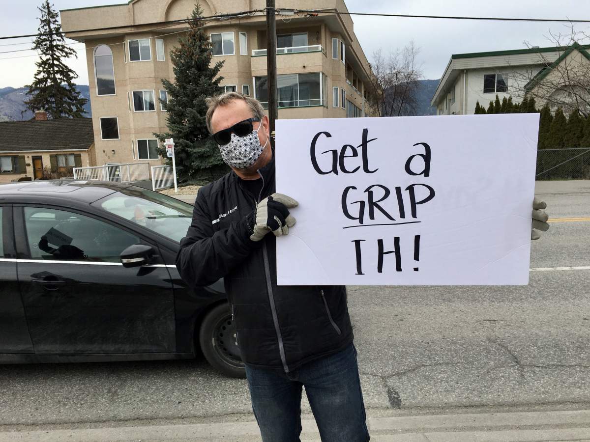 A supporter expresses disappointment with Interior Health’s decision to cut funding to Pathways to bring addiction counselling services in-house.