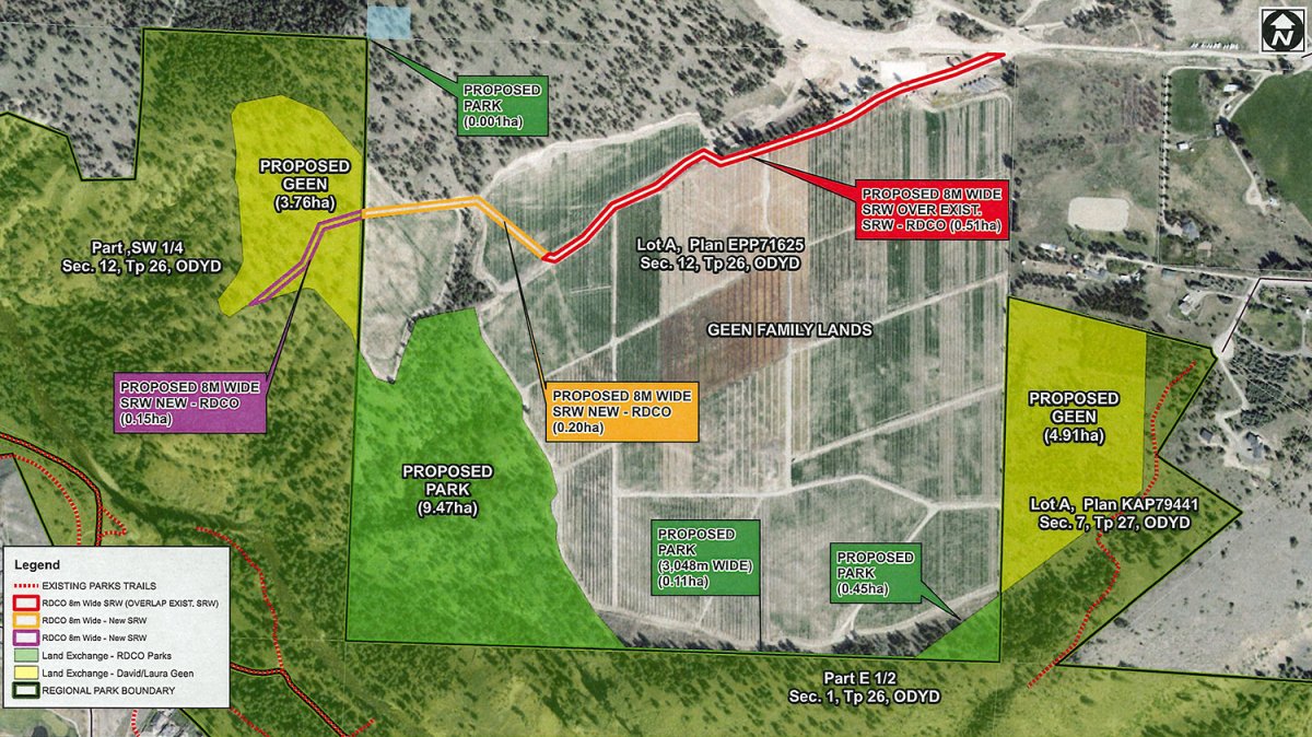 A map showing details of the proposed landswap between the Regional District of the Central Okanagan and property owner David Geen.