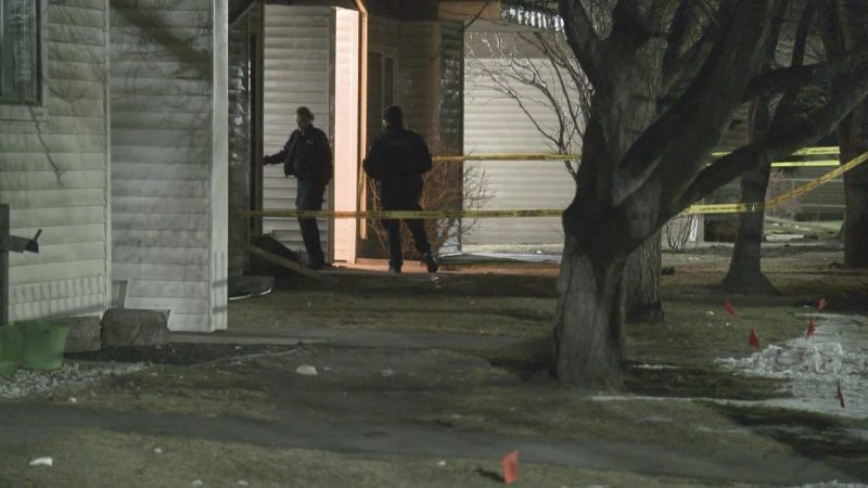 Calgary police investigate a triple stabbing in the 2500 block 38 Street Northeast on March 31, 2021.