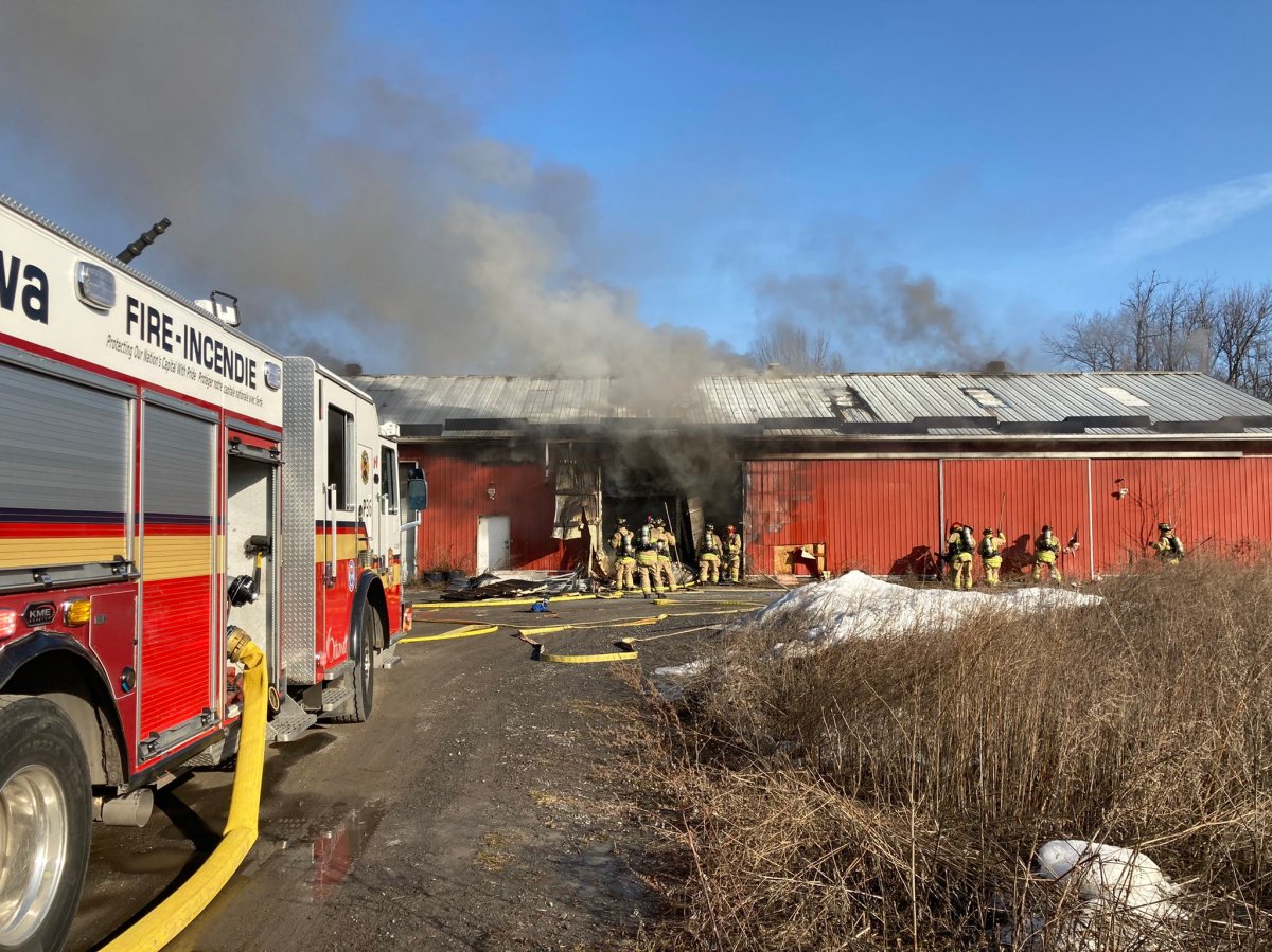 Ottawa fire crews doused a blaze in a Renaud Road barn on Tuesday morning. Roads in the area are closed off to traffic Thursday morning as part of a police investigation.