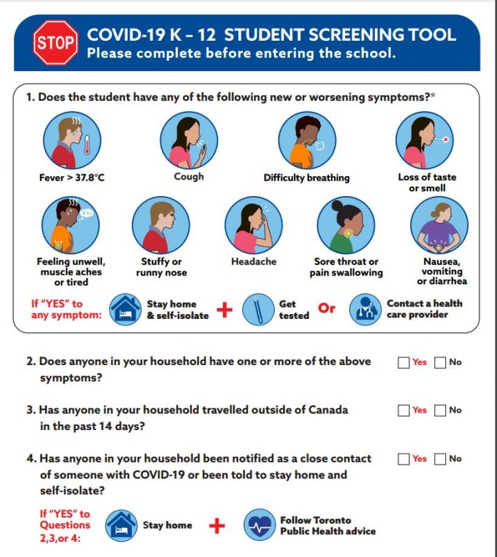 COVID-19 K-12 student screening tool