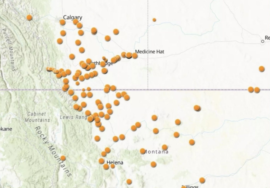 A map shows Blackfoot historical land sites across Alberta, Saskatchewan, and Montana. 
