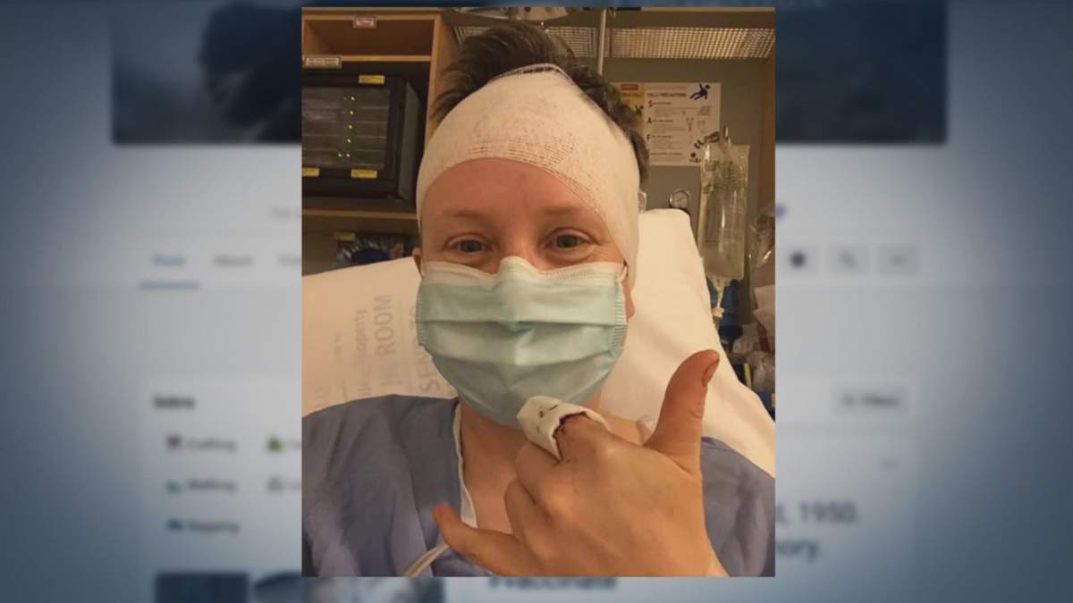 Sheloah Klausen can be seen in this photo from her hospital bed, provided to Global News by her sister.