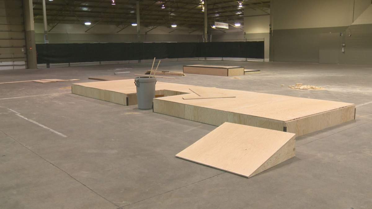 "Phase 1" of the Regina Skateboarding Coalition's new indoor skatepark project is seen in the Agribition Building. 