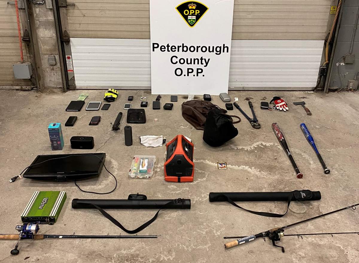 Stolen property located in a vehicle during a traffic stop in Peterborough on Sunday.