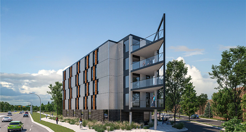 A rendering of the City of Edmonton’s planned Terrace Heights supportive housing building, to be located at 6503 101 Ave.