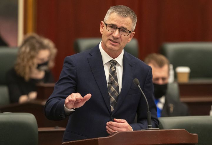 Alberta Minister of Finance and President of the Treasury Board, Travis Toews delivers the 2021 budget in Edmonton Alta, on Thursday February 25, 2021. 