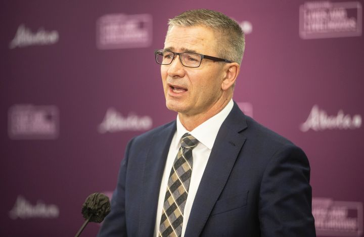 Alberta Minister of Finance and President of the Treasury Board, Travis Toews speaks during a press conference before he delivers the 2021 budget in Edmonton on Thursday February 25, 2021. 