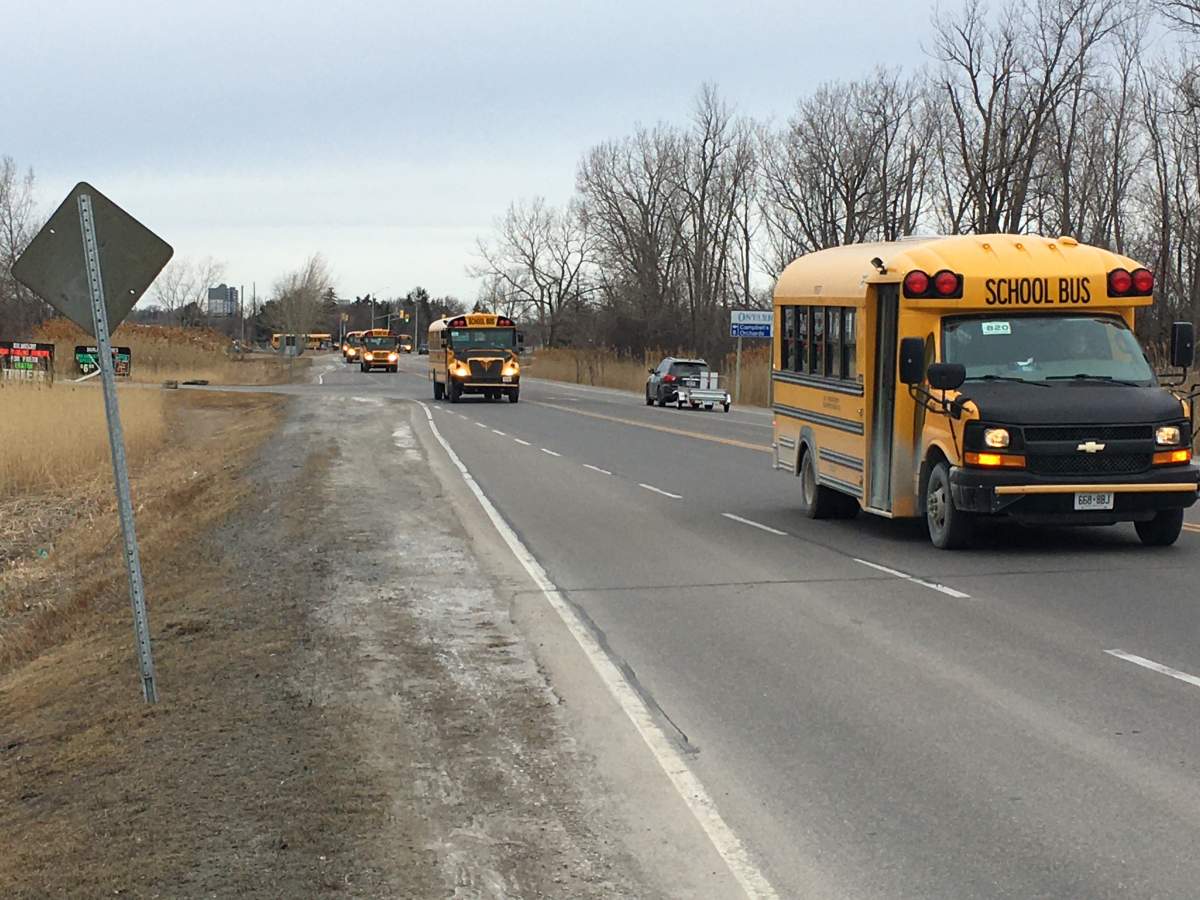 Bus operators in the Quinte region took part in a drive-by protest outside offices of two local MPPs Tuesday.