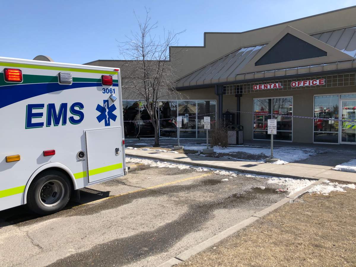 Four people were injured after a vehicle crashed into a medical clinic in Calgary on Tuesday.