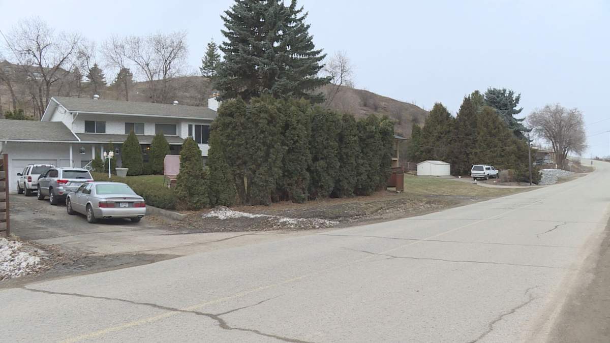 The street in the 700 block of 39th Avenue where an alleged break-and-enter resulted in several people being injured in Vernon on Saturday. 