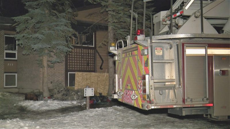 Calgary firefighters respond to a fire in the 500 Block of Woodridge Terrace Southwest on Sunday, Feb. 28, 2021. 