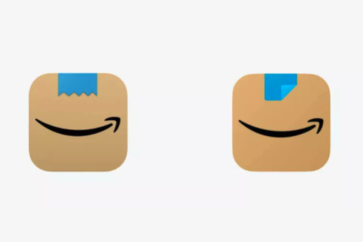 Critics suggested that the Amazon logo on the left resembled Adolf Hitler's face. The updated design is pictured on the left.