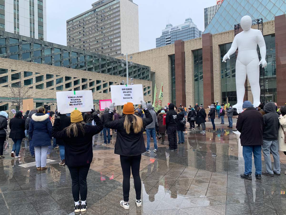 An anti-racism rally is held in downtown Edmonton, March 27, 2021. 