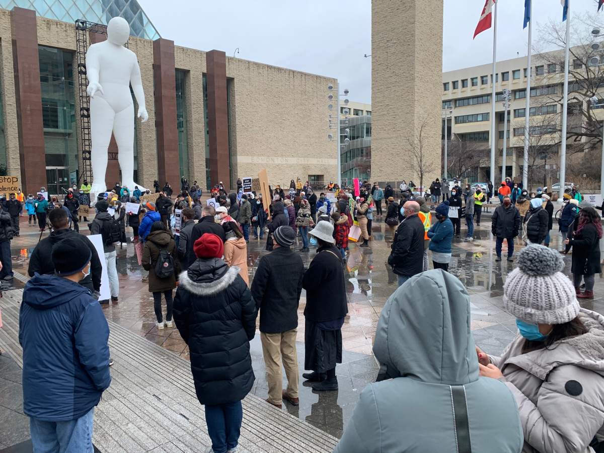 An anti-racism rally is held in downtown Edmonton, March 27, 2021.