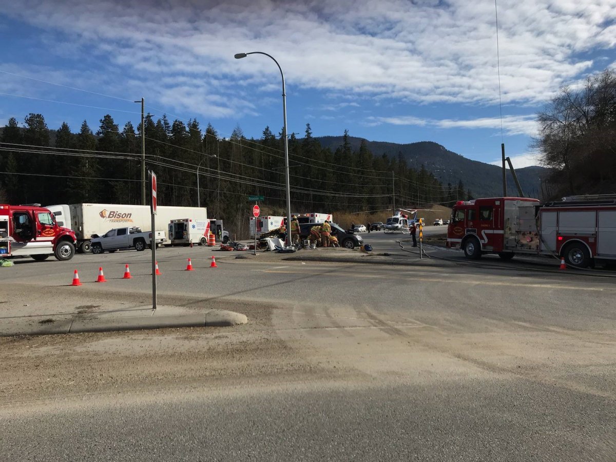 Highway 97A is closed in both directions near Armstrong, B.C., following a serious collision. 