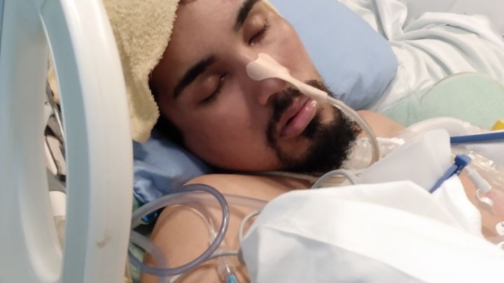 Carl Sinclair in the ICU at Vancouver General Hospital after he was attacked at Strathcona Park in September 2020. Source: GoFundMe