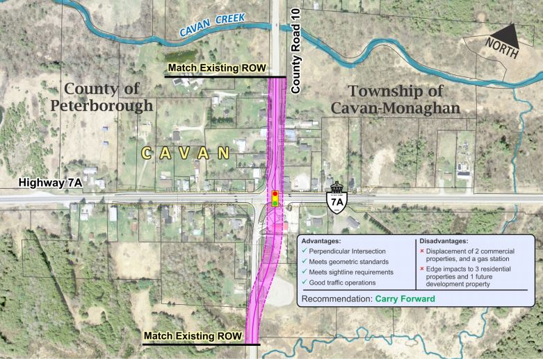 The Ministry of Transportation is proposing the realignment of the intersection of County Road 10 and Highway 7A through Cavan.