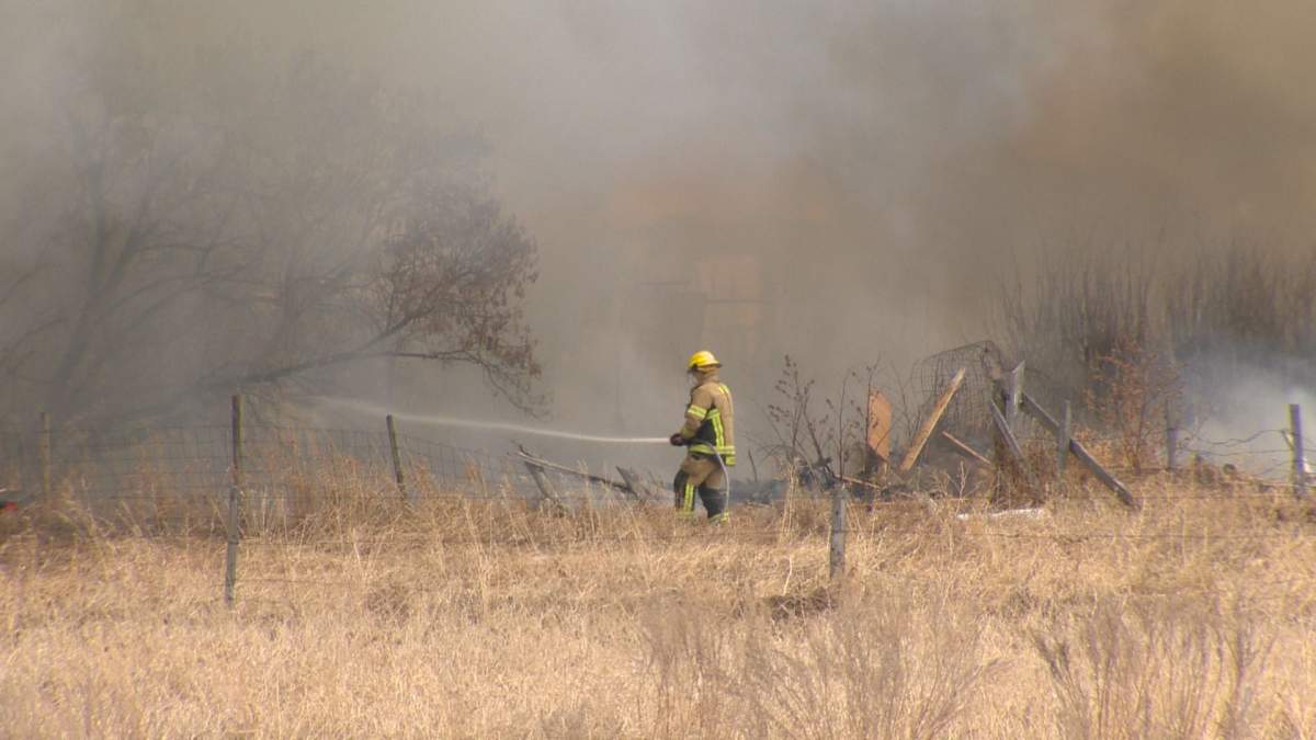 Crews responded to several fires in Conrich, Alta., on Sunday, March 21, 2021.