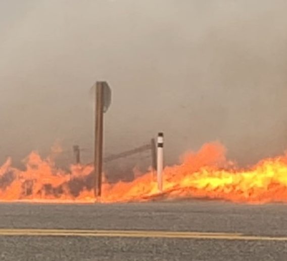 Fire spreads near Claresholm, Alta., on Sunday, March 28, 2021.