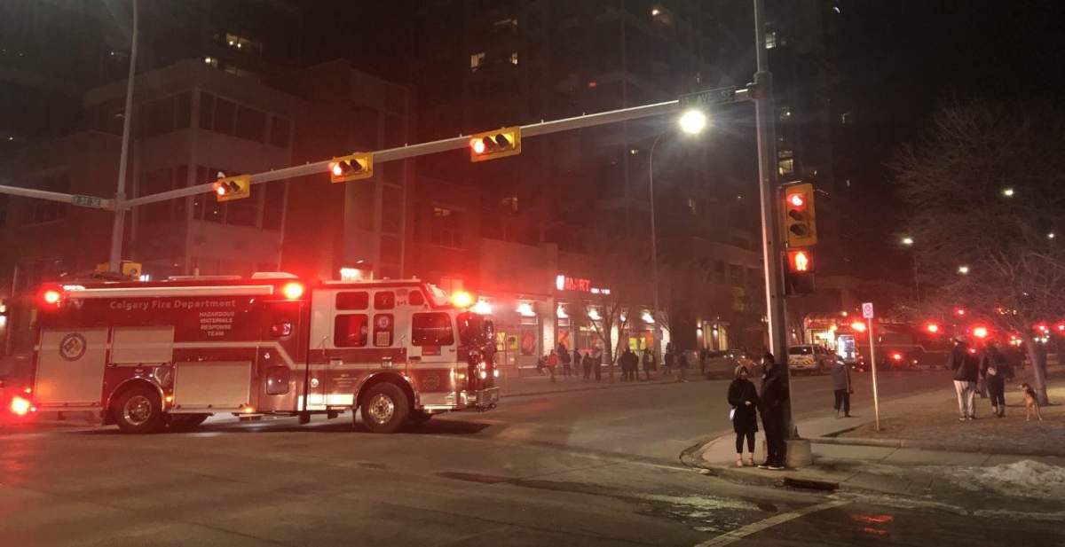Emergency crews responded to a parkade fire in Calgary on Tuesday, March 9, 2021.