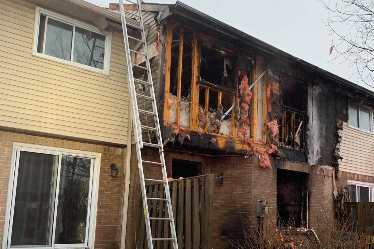 Some of the exterior damage following Saturday’s fire on Bonaventure Drive.