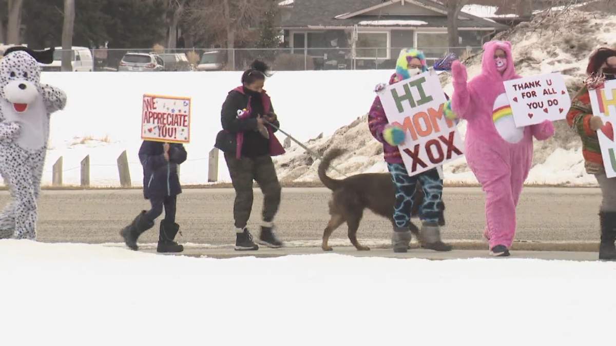 Volunteers with the Misfitz perform in Calgary on March 6, 2021.