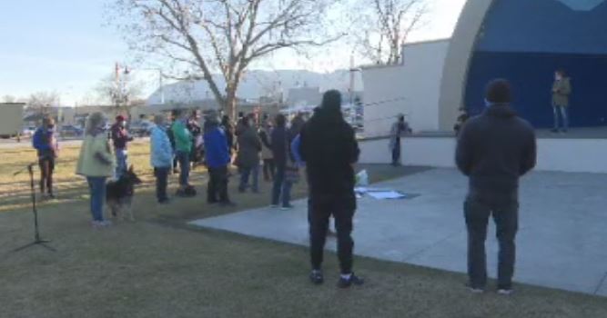 Penticton residents gathered on Wednesday afternoon to protest, among other things, the impending closure of an addiction treatment centre.