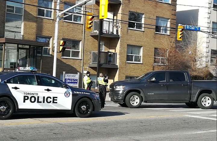 Toronto police on scene of a pedestrian struck.
