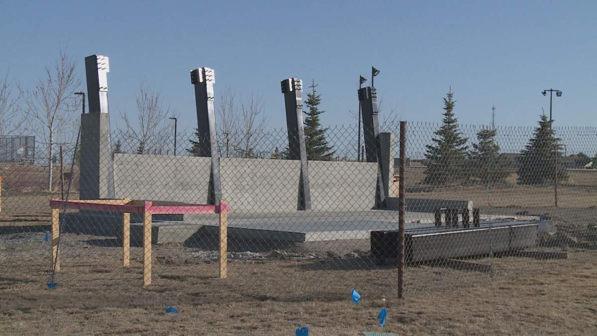 Construction is underway on two new picnic shelters in Legacy Regional Park.