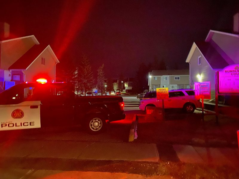Calgary police investigate a triple stabbing in the 2500 block 38 Street Northeast on March 31, 2021.