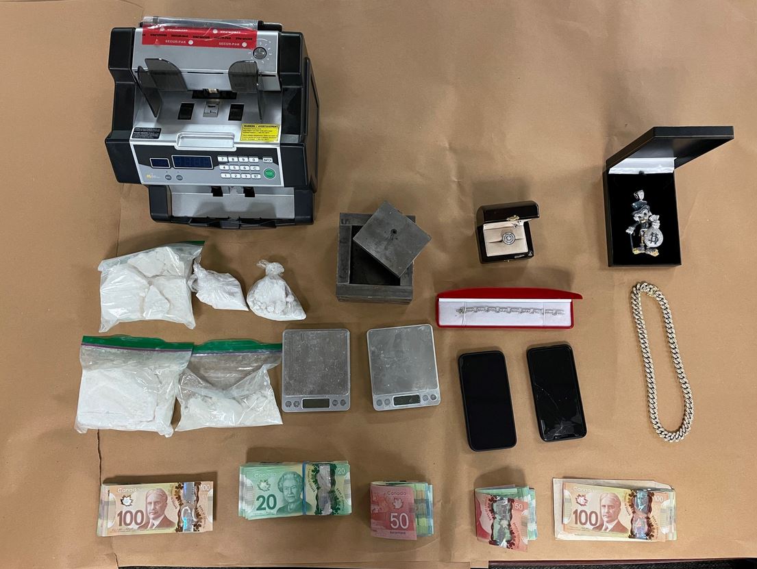 Police say drugs, weapons, jewellery, cash, and other items were seized.