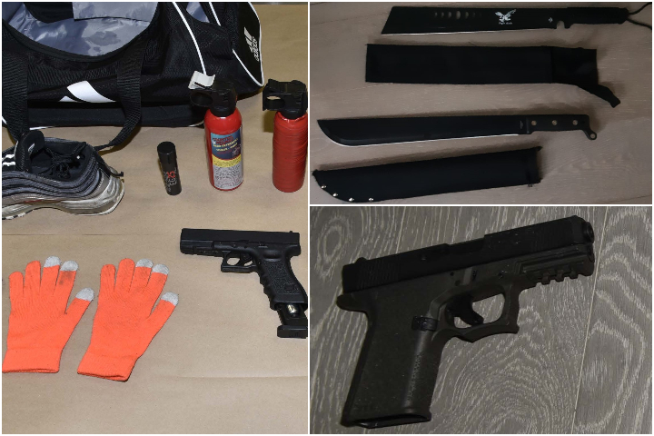 A selection of items Calgary police said were seized during a search of two homes and two apartments on Monday, March 8, 2021.