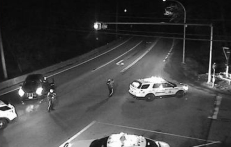 A highway traffic camera captures an RCMP deployment just before 10 p.m., Friday. 