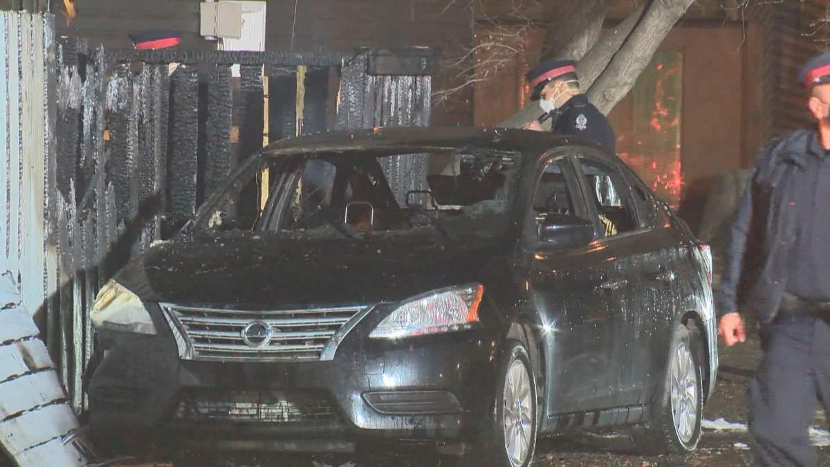 A car was also seen with damages near the scene of a arson-related fire in west Edmonton on Friday evening.