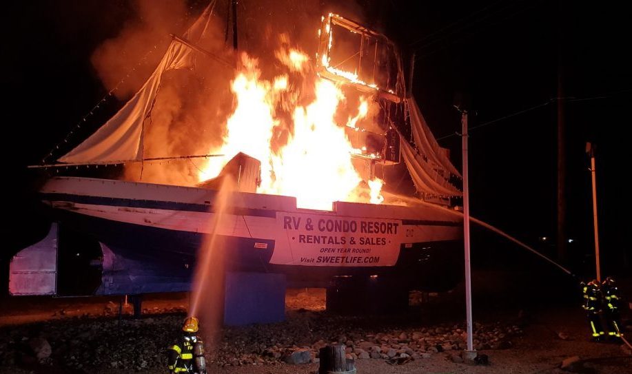 A Lake Country landmark went up in flames early Thursday.