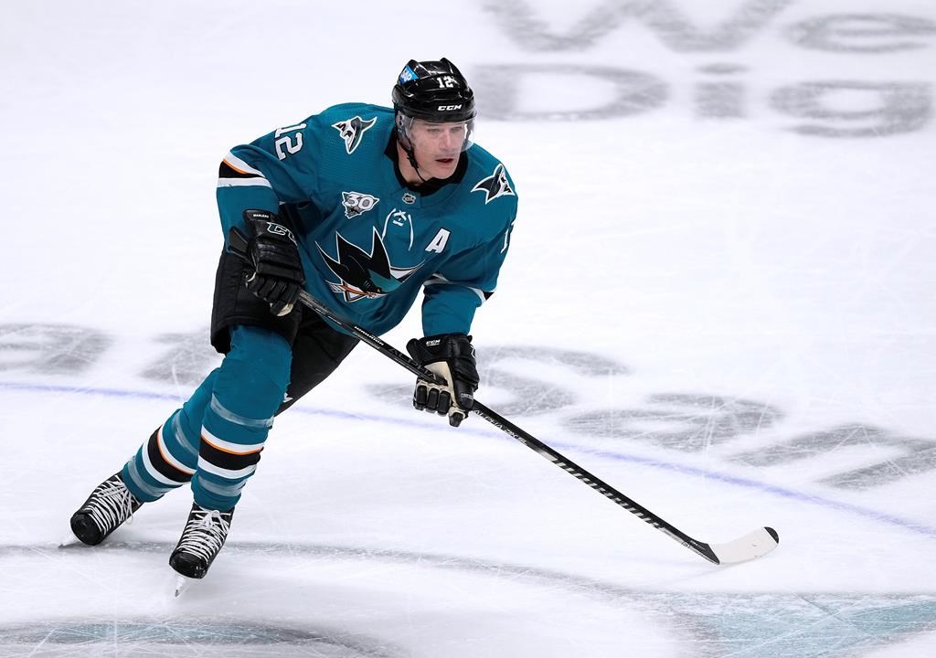 San Jose Sharks centre Patrick Marleau (12) skates during the third period of an NHL hockey game against the Minnesota Wild, in San Jose, Calif., Monday, March 29, 2021.