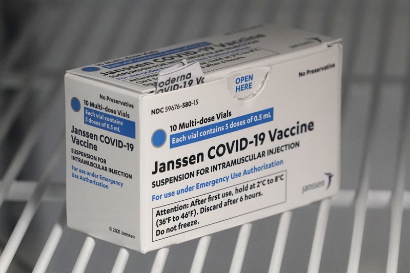 File: A box of the Johnson & Johnson COVID-19 vaccine shown in a refrigerator at a medical clinic.