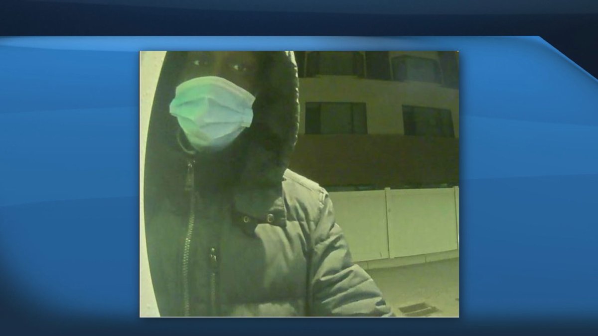 Calgary police identify this man as a suspect in a violent home invasion April 13, 2021. The photo was taken by an ABM in Crescent Heights.